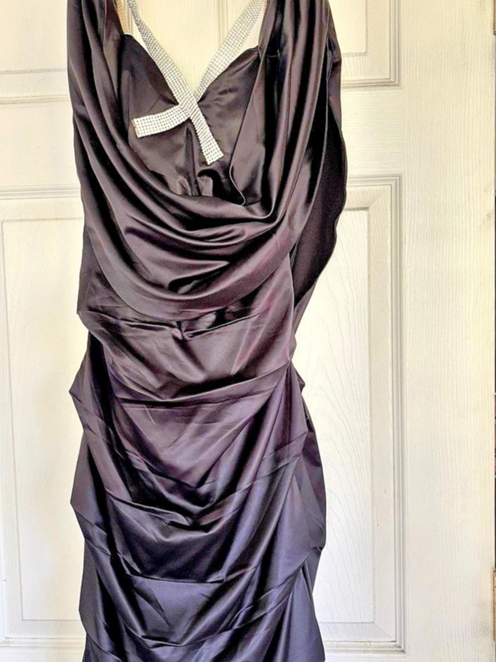 vintage-inspired black satin cocktail mini dress